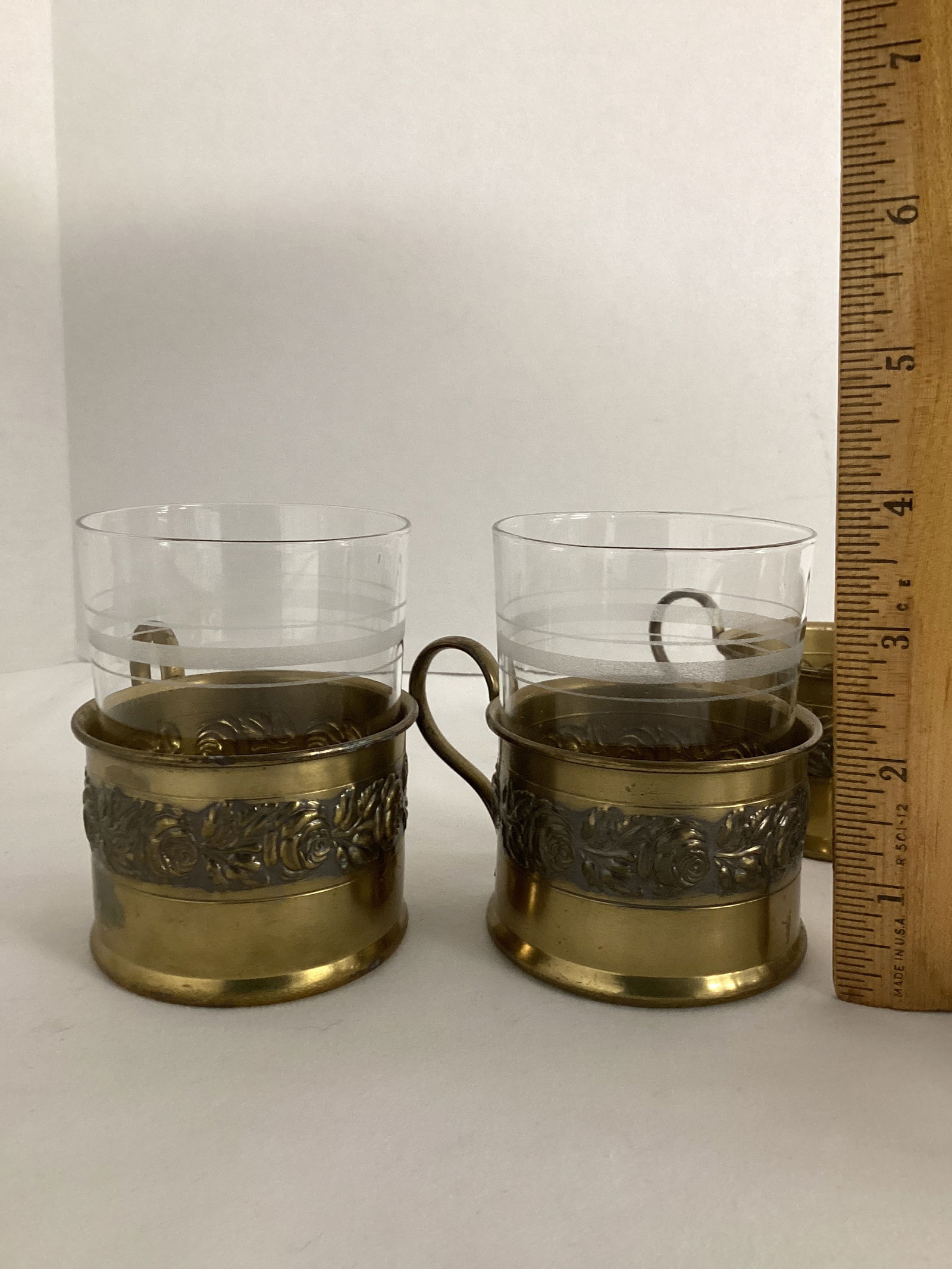 Vintage Brass Embossed Rose Pattern Eggnog Punch Bowl with Lid and 12 Brass Glass Holders - 11