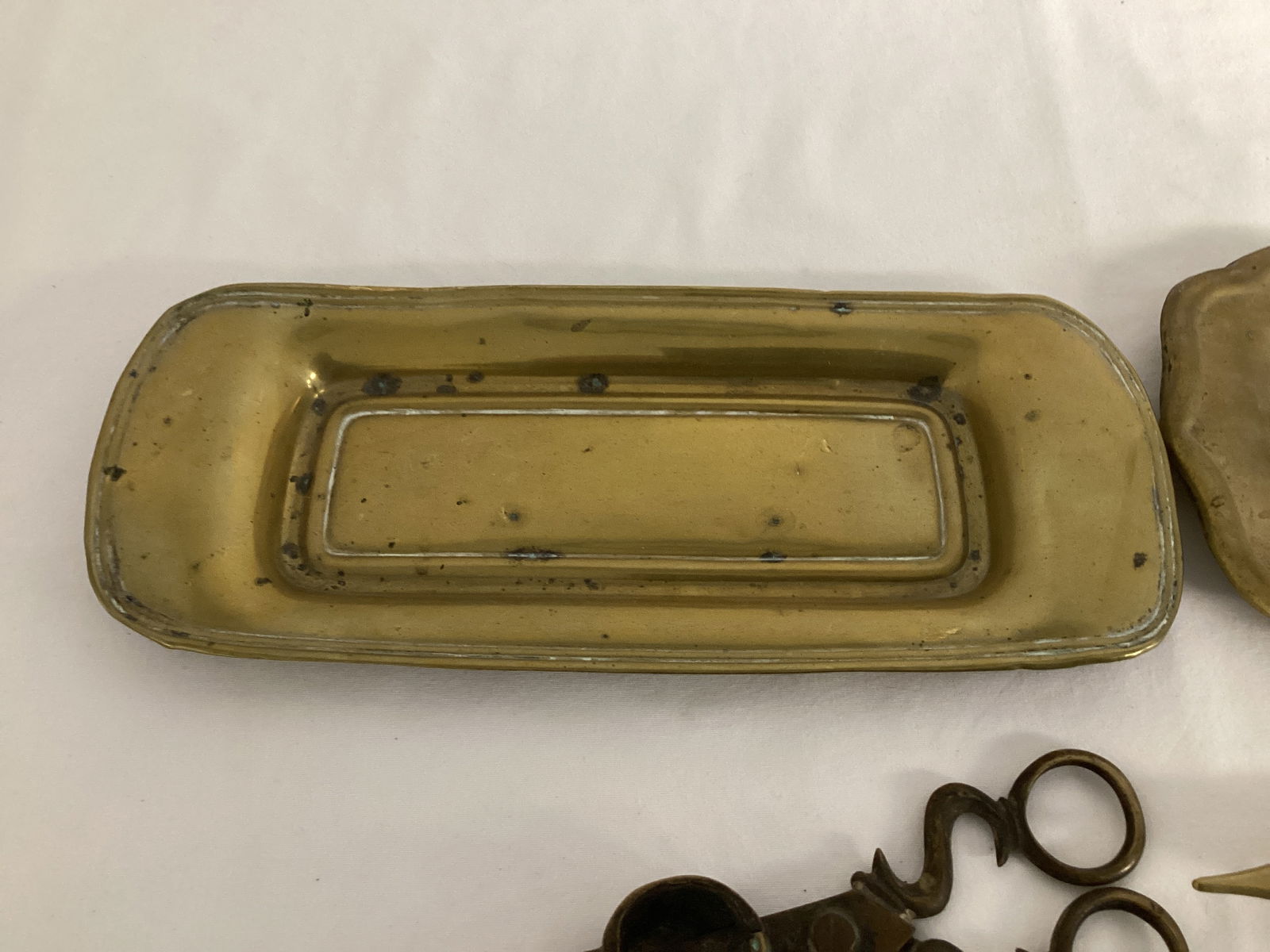 Two Brass Candlewick Scissors and Small Brass Trays - 2