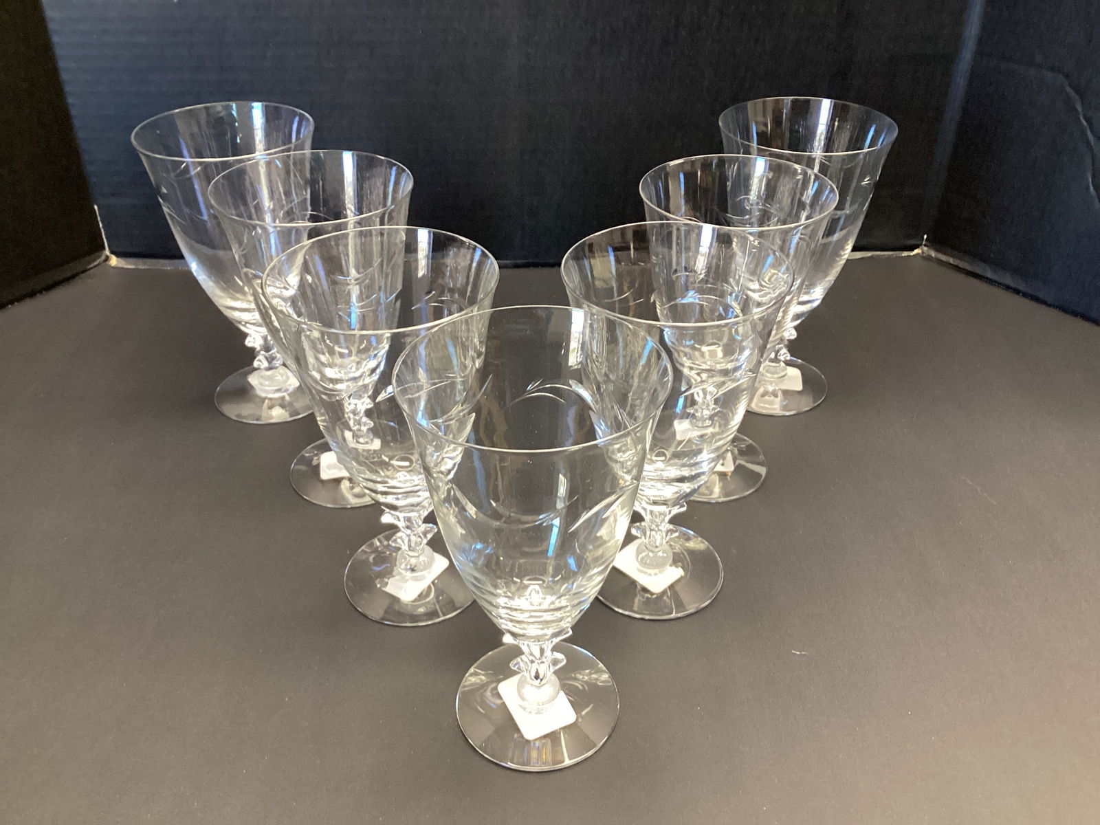 Seven Tiffin Franciscan Linda Pattern Crystal Iced Tea Glasses: 6 1/2" h 