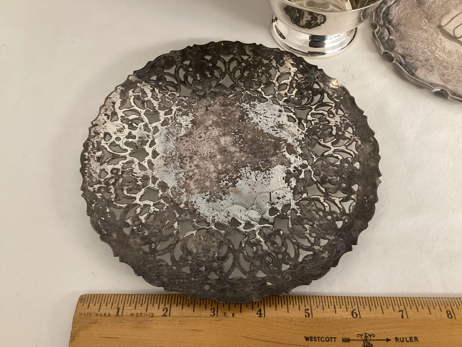 Silverplate Compote, Sauce on Warming Stand, Small Bowl, Trivets, Oval Basket Bowl - 2