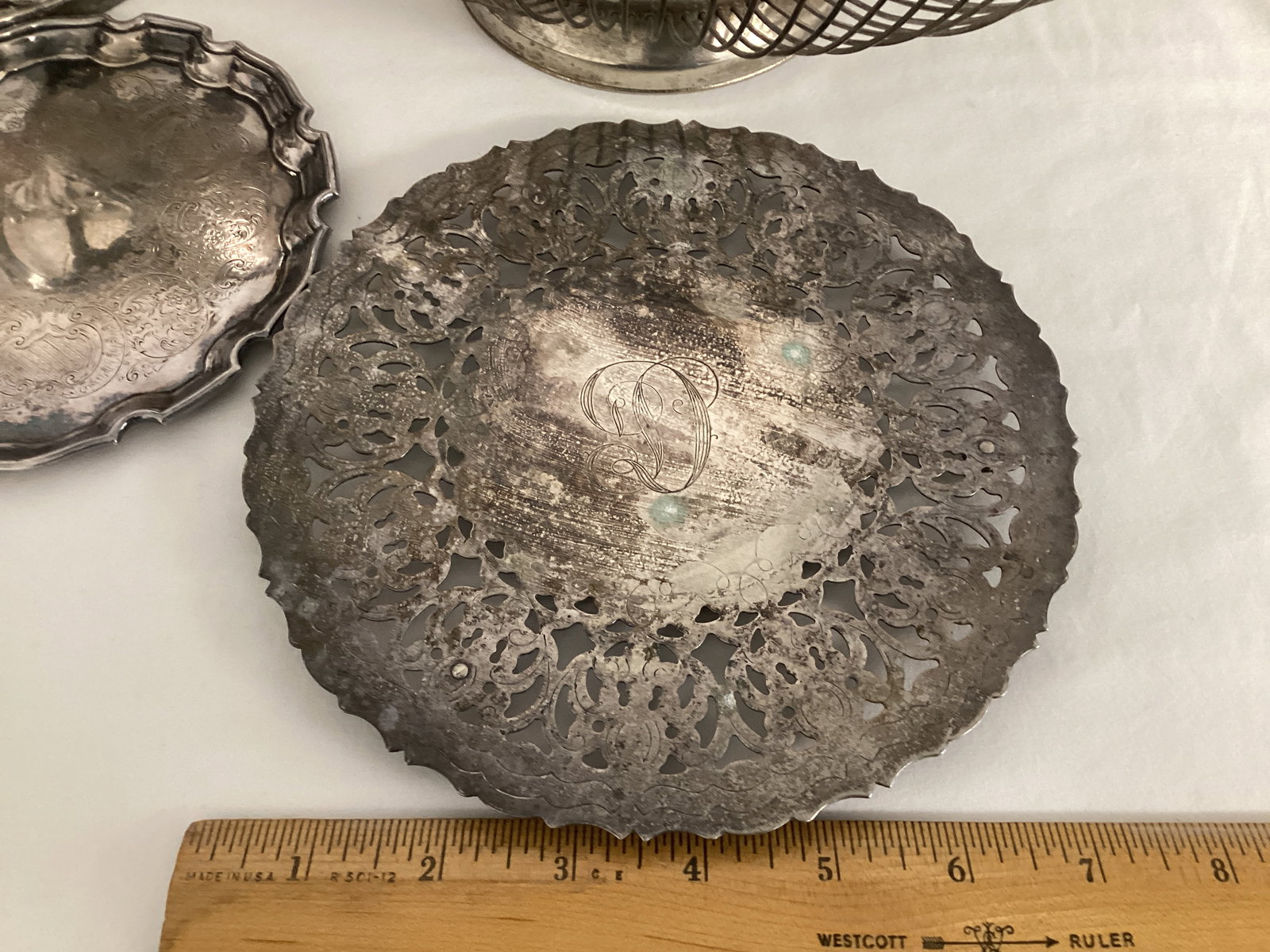 Silverplate Compote, Sauce on Warming Stand, Small Bowl, Trivets, Oval Basket Bowl - 3