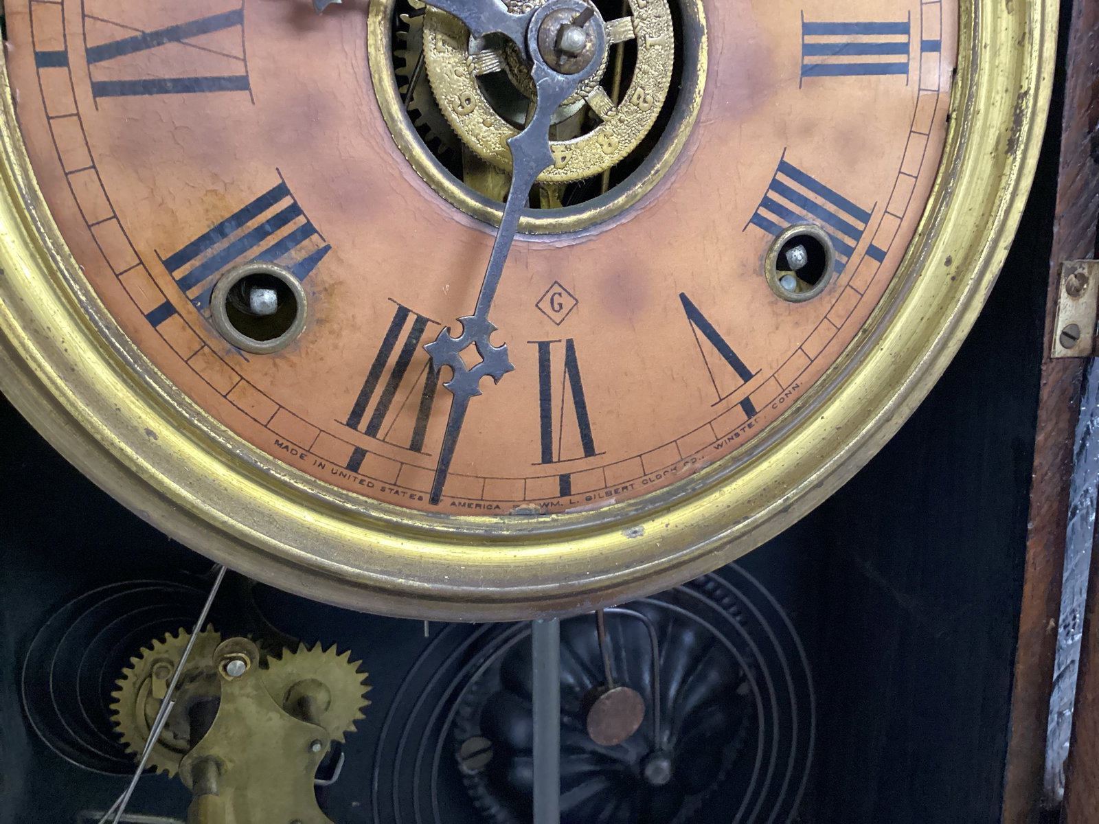 Wm. L. Gilbert Clock Co. Antique Oak Gingerbread Mantle Clock - 4