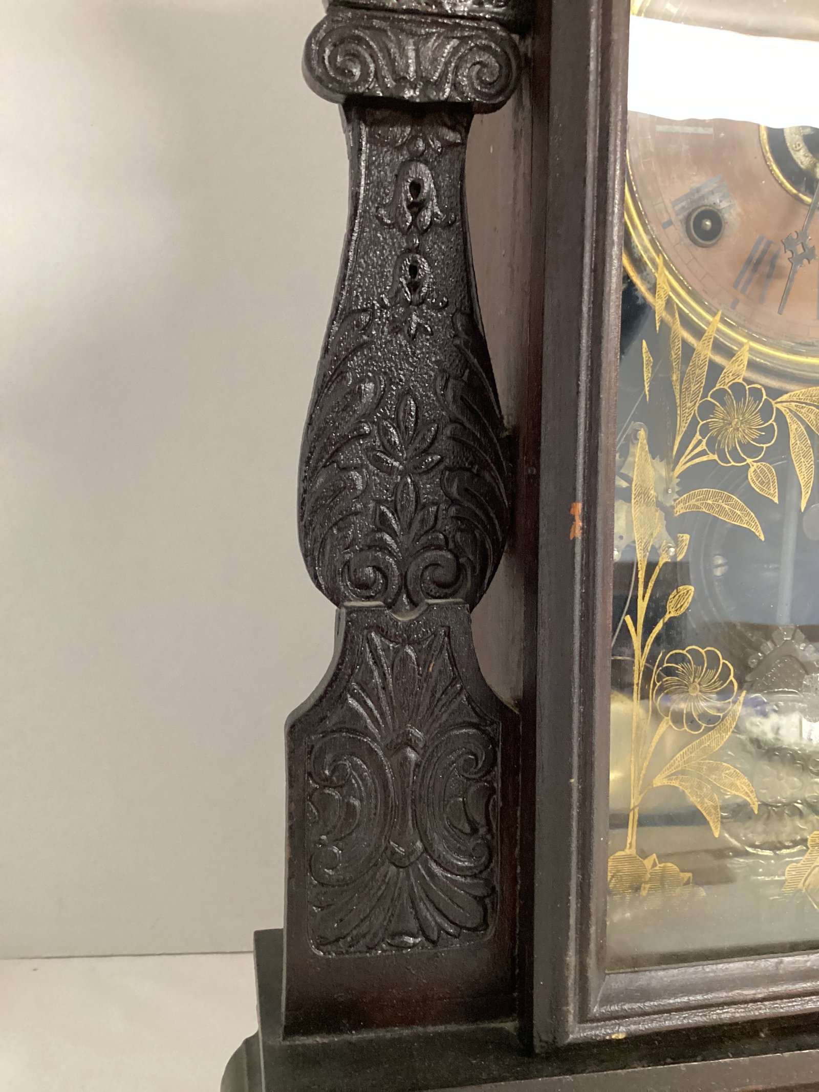 Wm. L. Gilbert Clock Co. Antique Oak Gingerbread Mantle Clock - 9