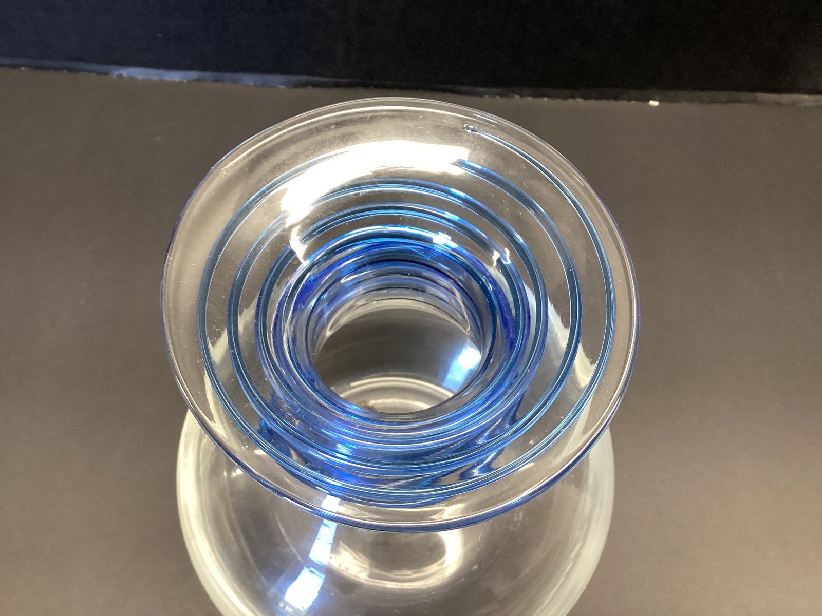 Blenko Hand Blown Clear Glass Vase with Blue Attached Swirl - 5