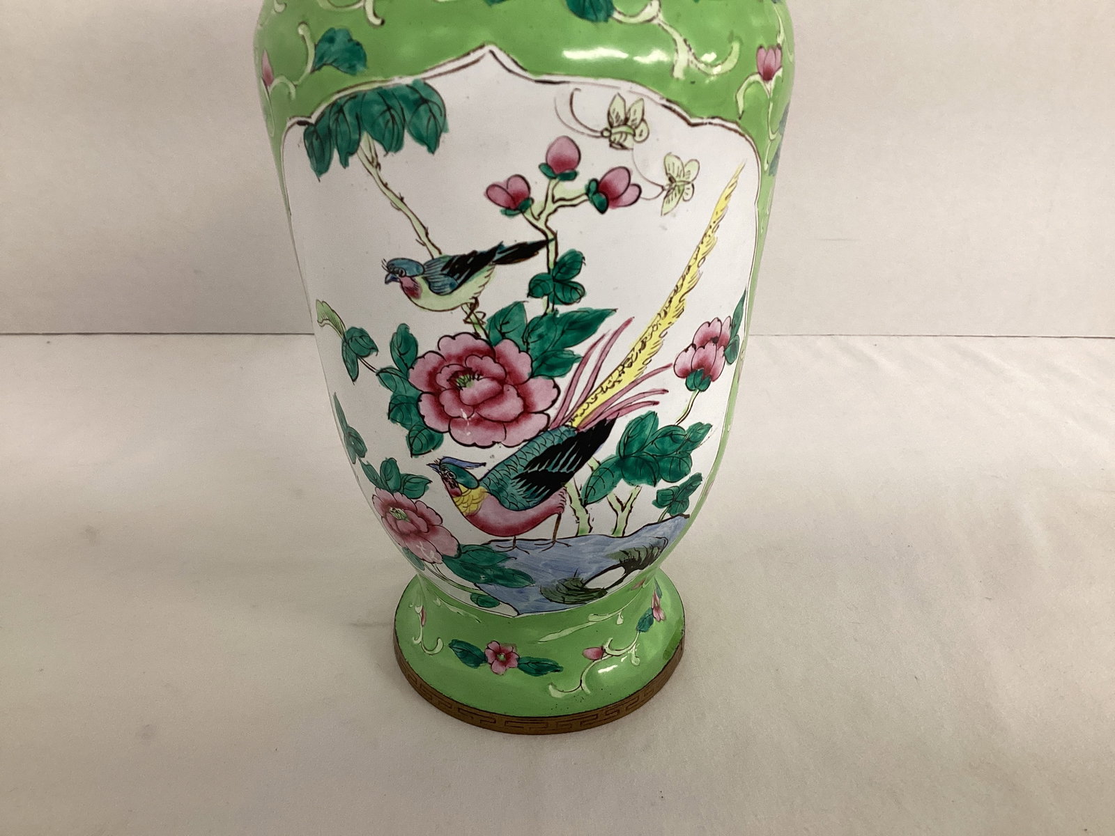 Enameled Metal Asian Vase - 6