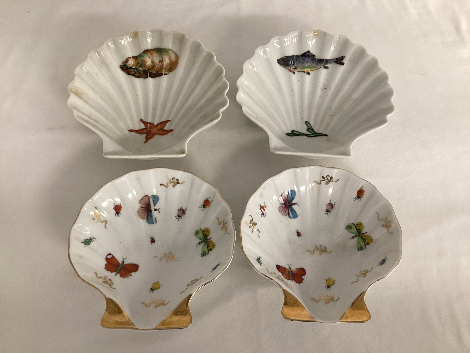 Seashell Dishes: 5 1/2" diameter, wear to finish 