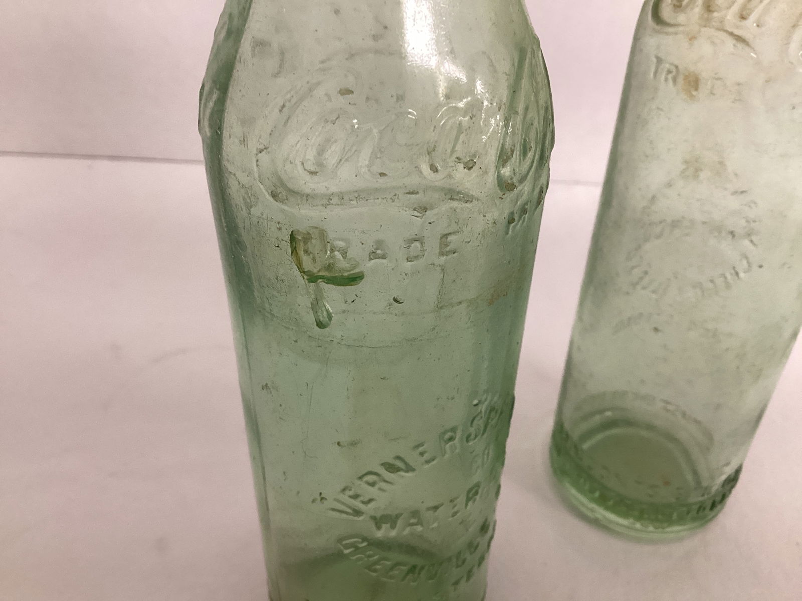 Two Vintage Green Straight Glass Coca-Cola Verner Water Co Greenville, SC Bottles - 7