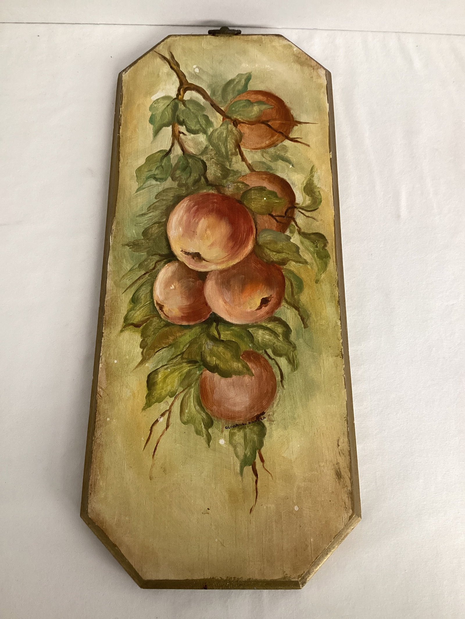Hand Painted Signed Wood Wall Hanging: 17 1/2" H 