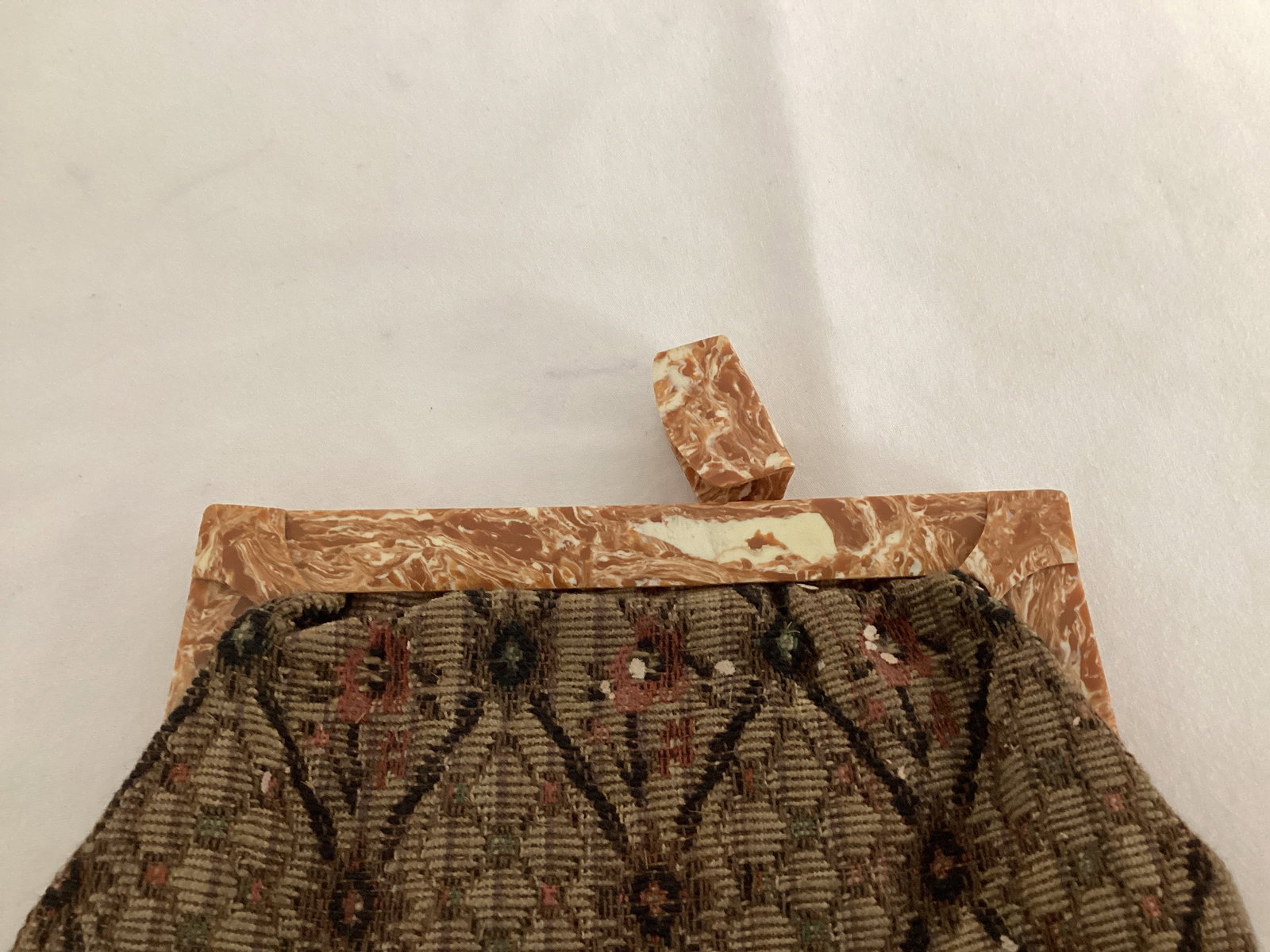 Vintage Cloth and Plastic Handbag with Mirror and Hand Strap - 2