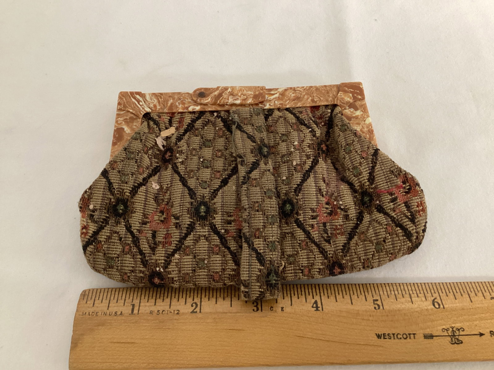 Vintage Cloth and Plastic Handbag with Mirror and Hand Strap - 5