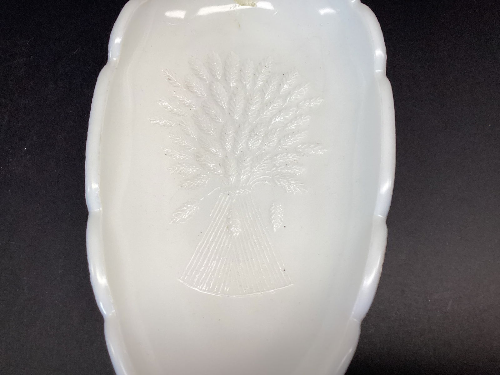 Milk Glass Oval Dish with Wheat Pattern - 2