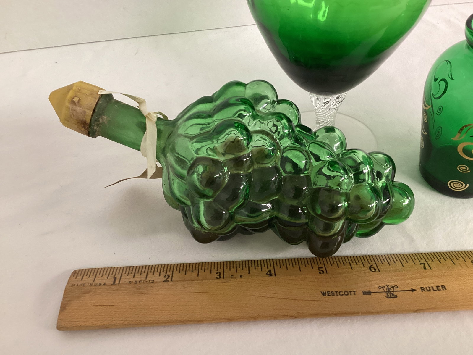 Green Glass Grape Decanter Bottle, Vase, and Candy Jar - 2