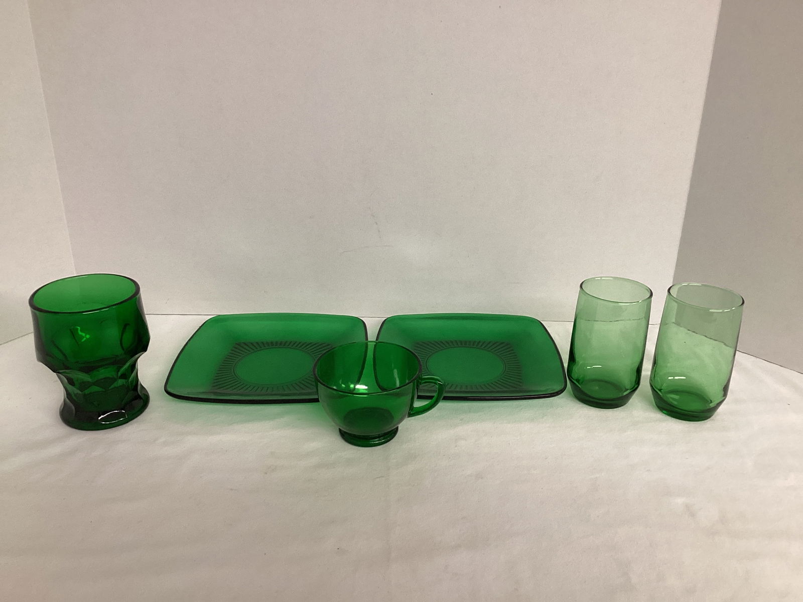 Green Glass Plates, Cups, and Coffee Cup (1 of 7)
