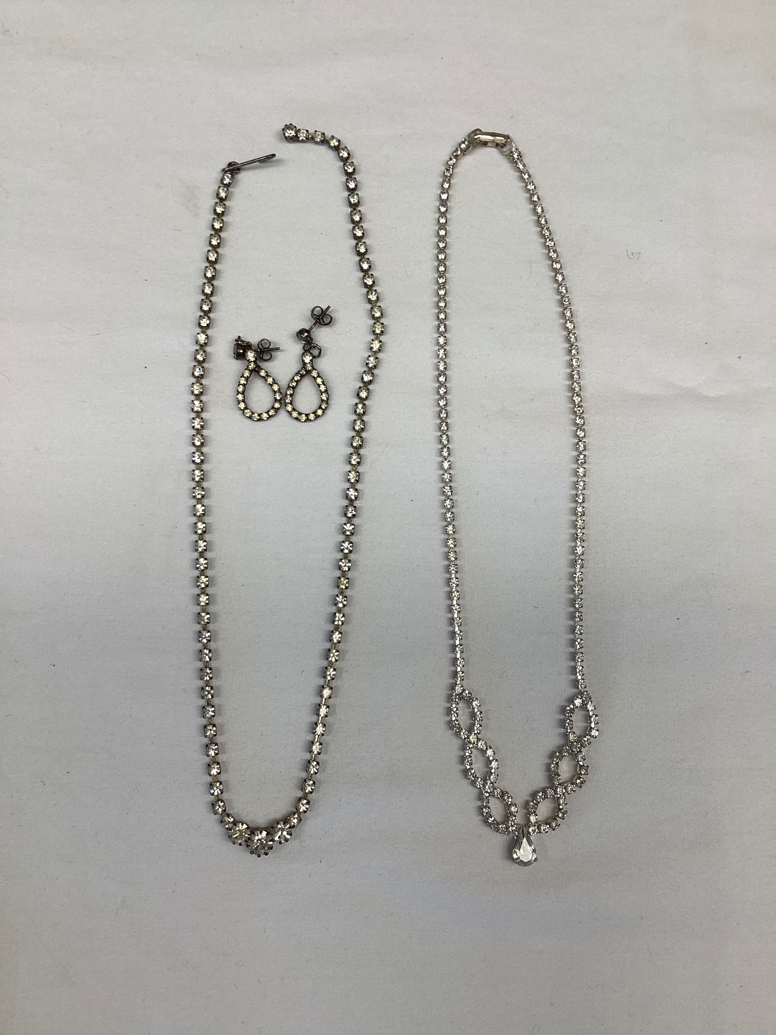 Two Rhinestone Necklaces and Pair of Earrings (1 of 4)