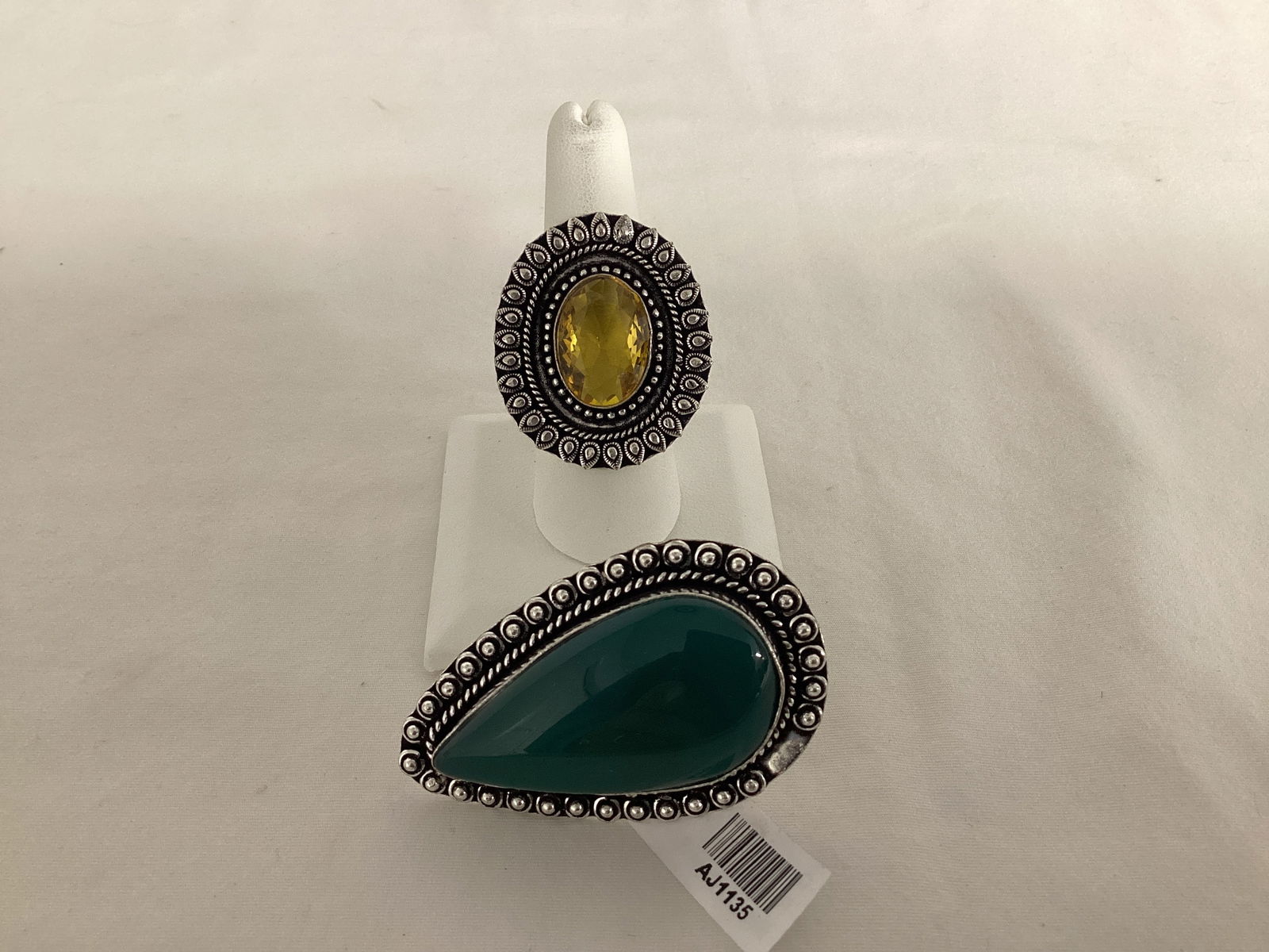Green Onyx Size 7 Ring and Citrine Size 9 Ring: both have defects on ring border 