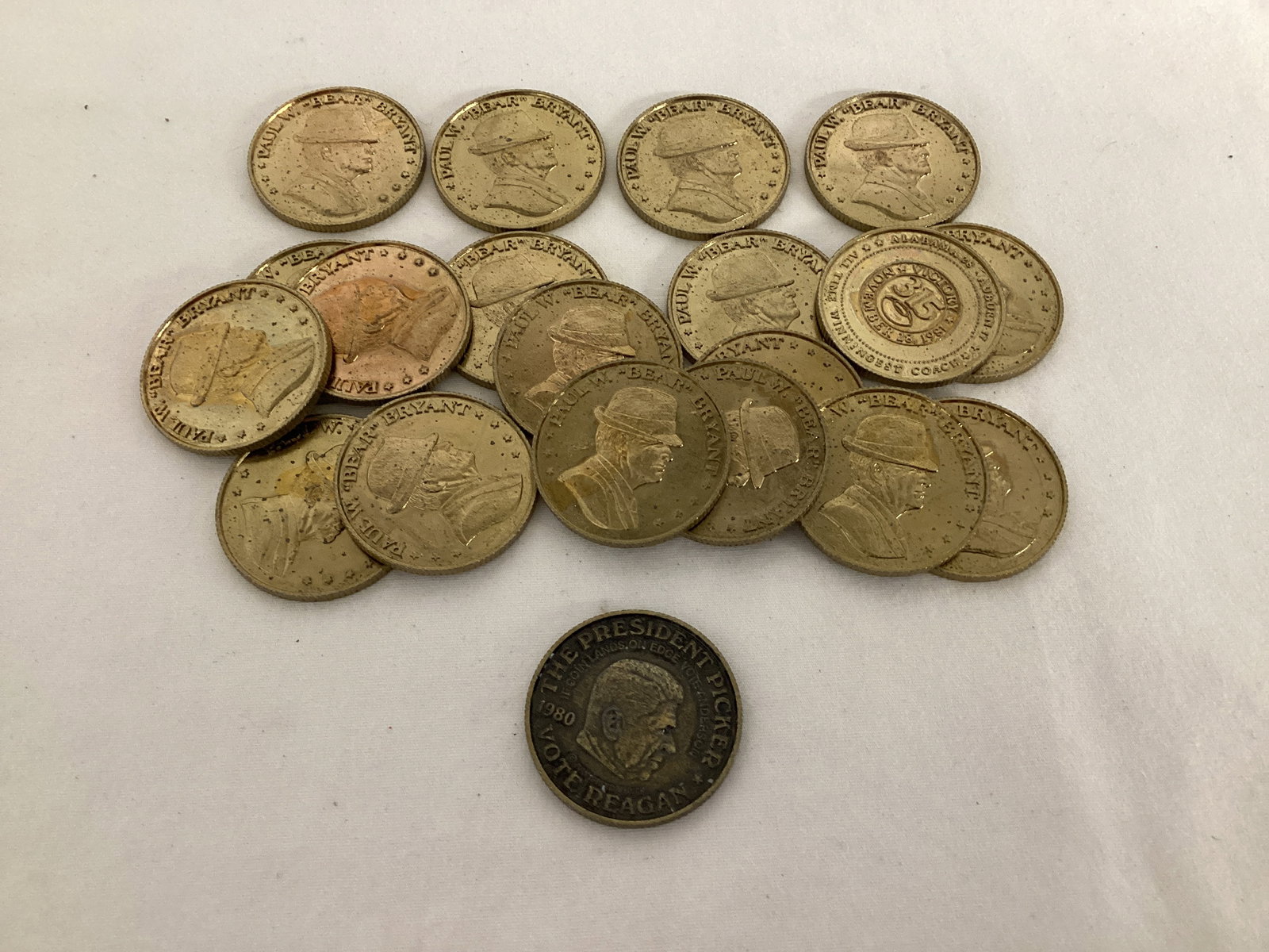 Paul Bear Bryant Alabama Crimson Tide 315 Wins Coins: and One Reagan/Carter election coin 