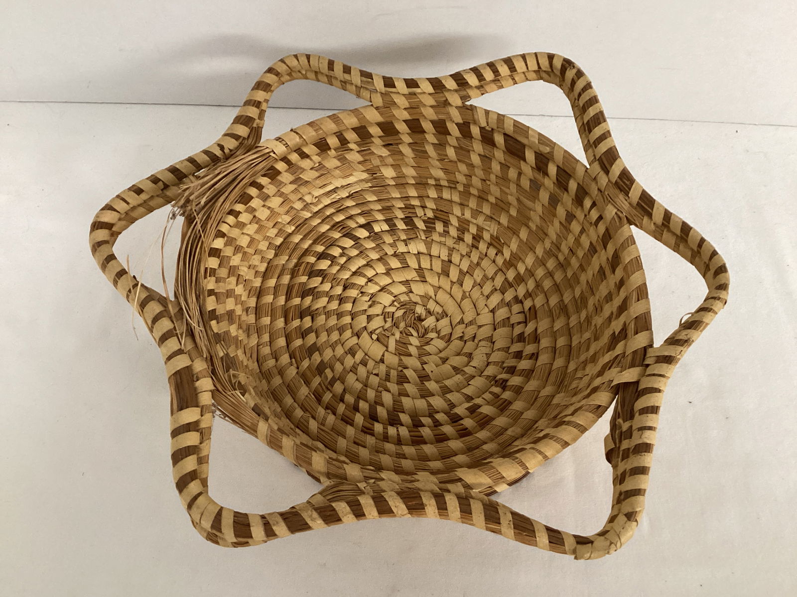 Sweetgrass Basket: some unraveling, 12" diameter x 3" h 