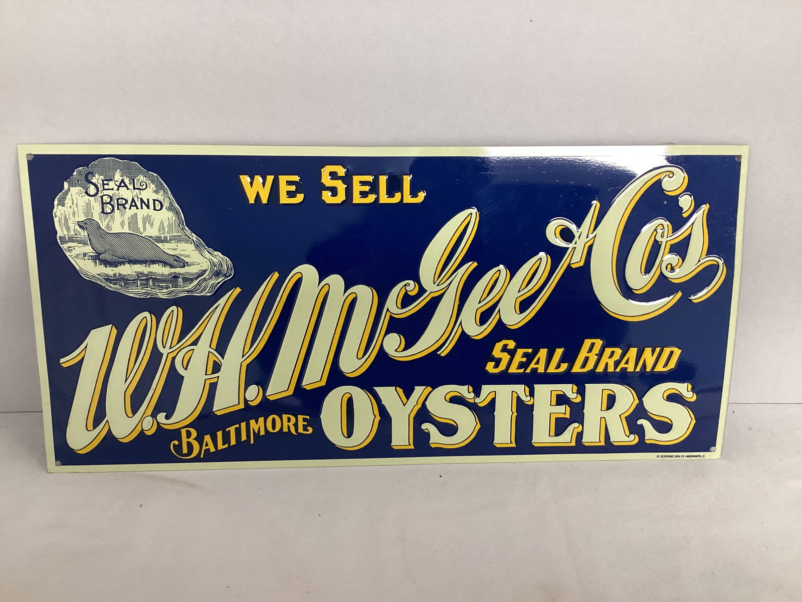 W.H. McGee and Co Seal Brand Oysters Metal Sign: 15" x 7" 