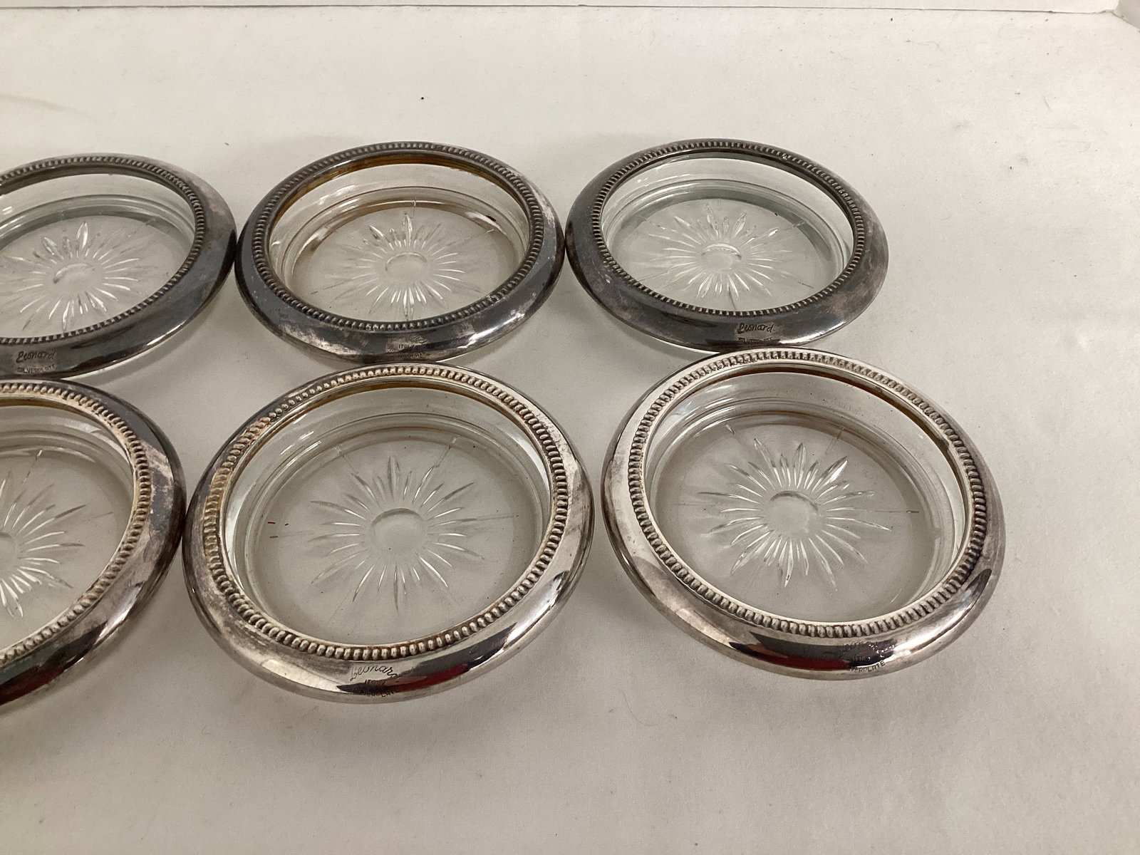 Eight Leonard Silverplate and Glass Coasters - 3
