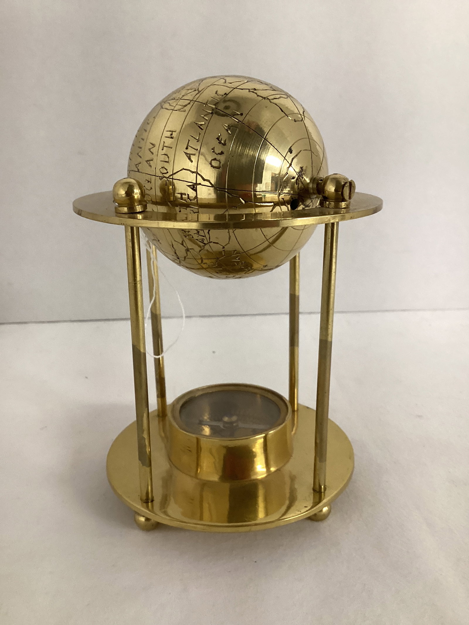 Brass Globe with Compass: made in India, 5 1/2" h