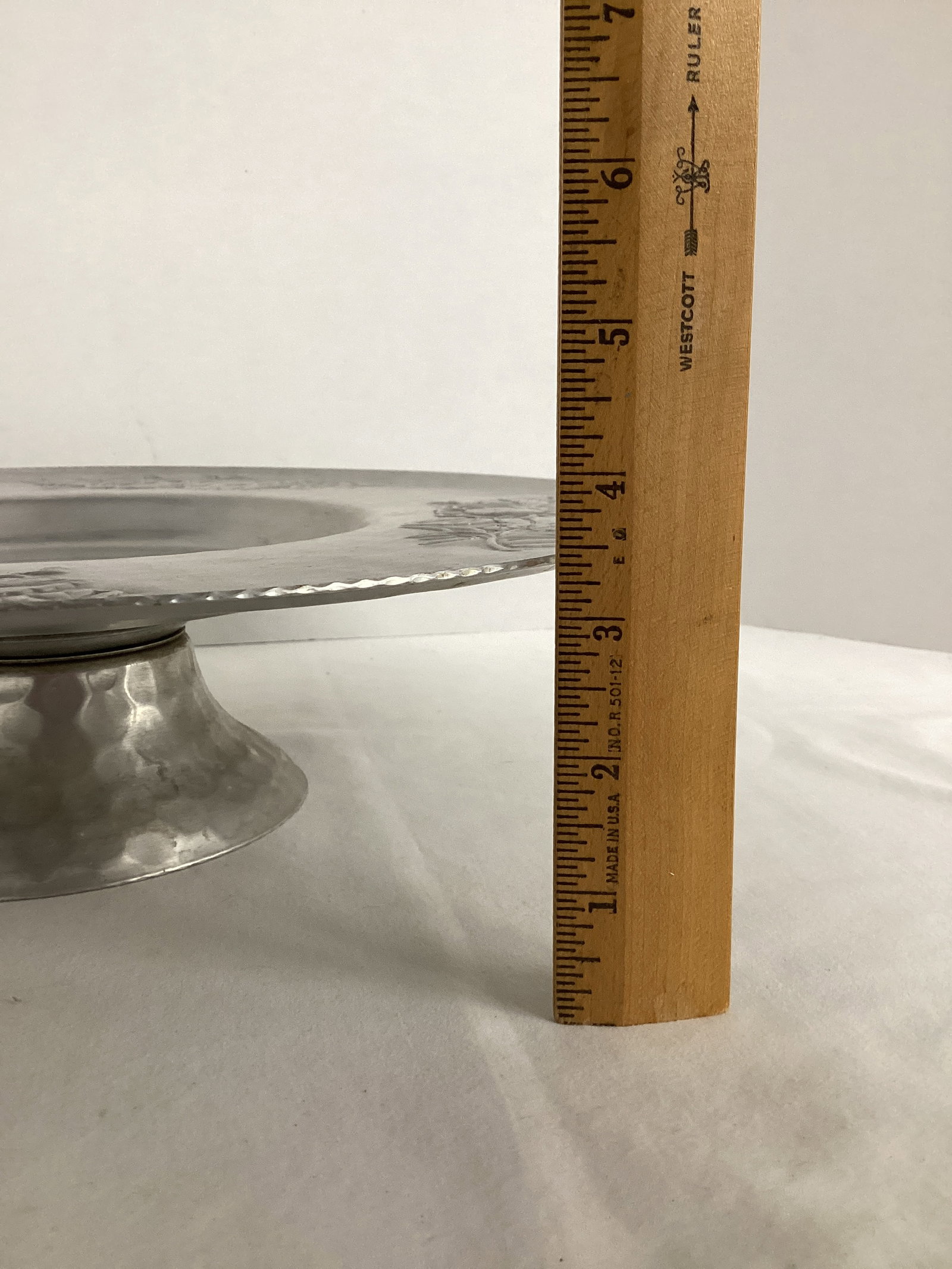 Aluminum Lazy Susan and Painted Silverplate Pedestal Plate - 13