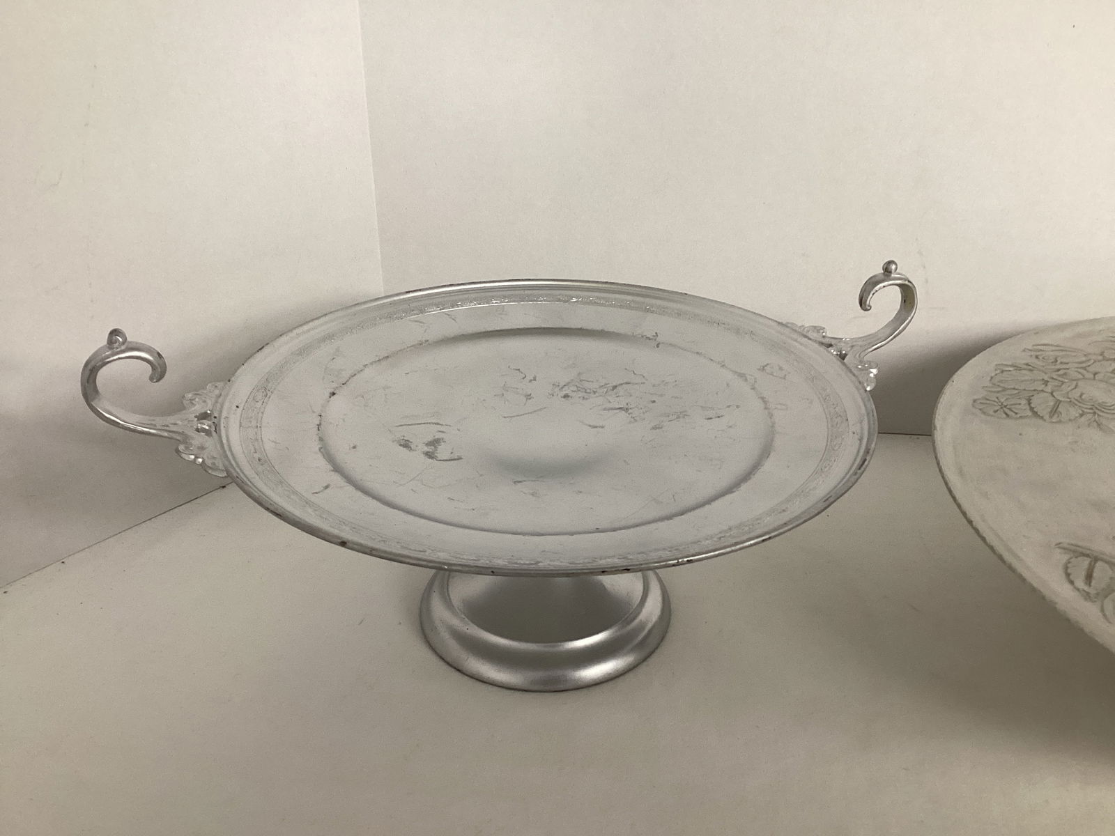 Aluminum Lazy Susan and Painted Silverplate Pedestal Plate - 2
