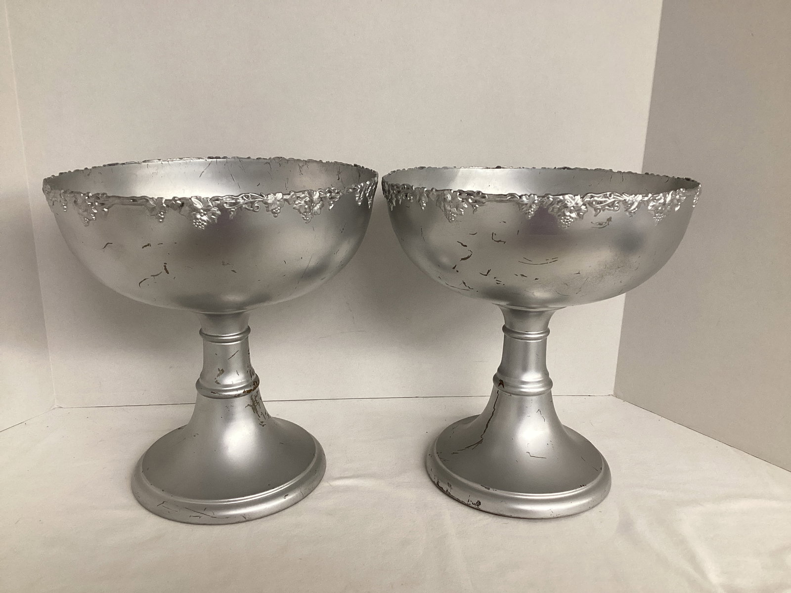 Pair of Painted Silverplate Compotes: scratches to finish, one dented at base, 10 1/2" h, 10" diameter 