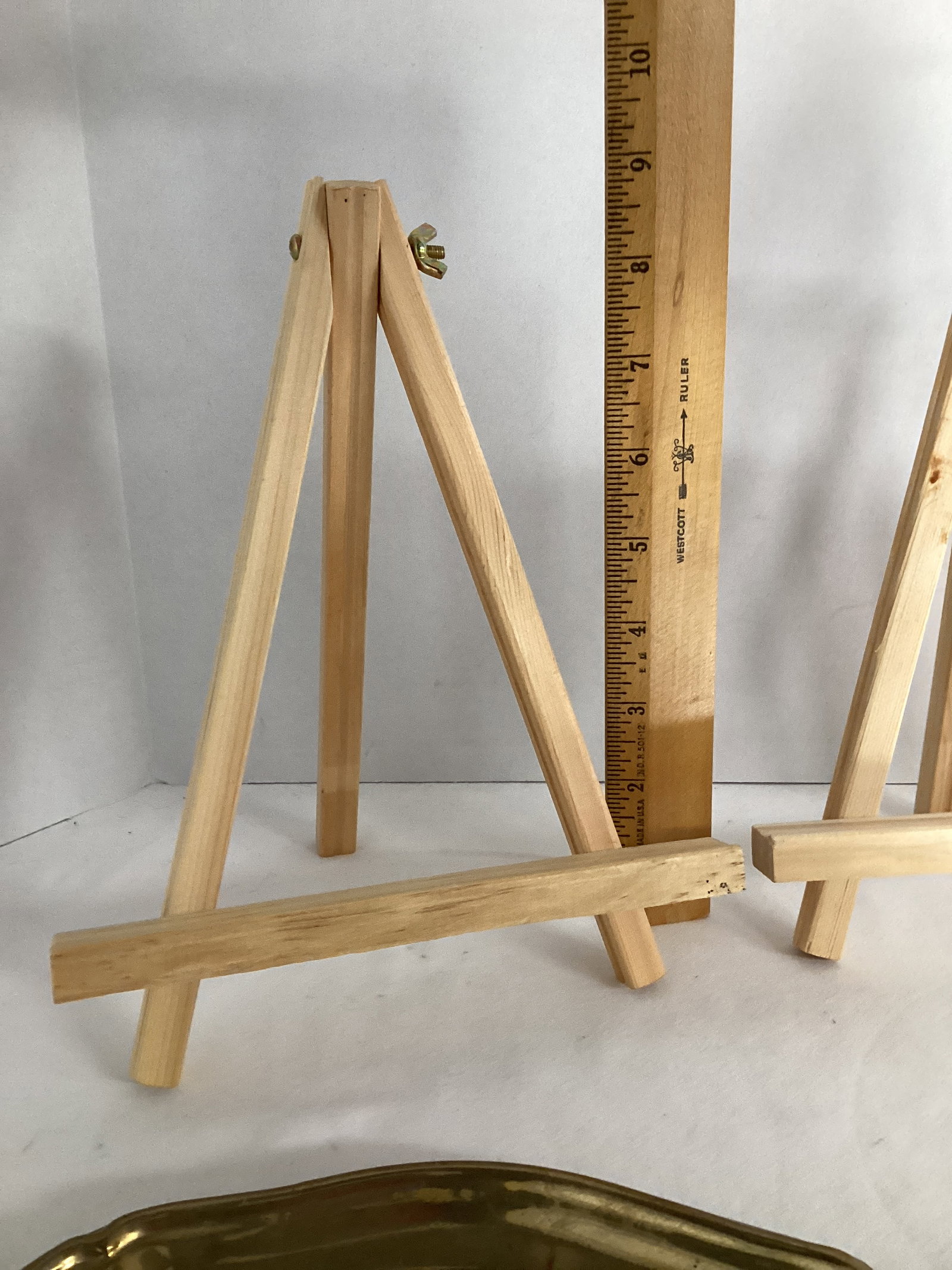 Brass Tray, Beveled Mirror Tray, Wood Tabletop Easels - 4