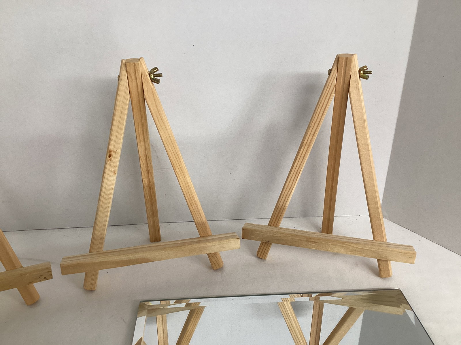 Brass Tray, Beveled Mirror Tray, Wood Tabletop Easels - 5