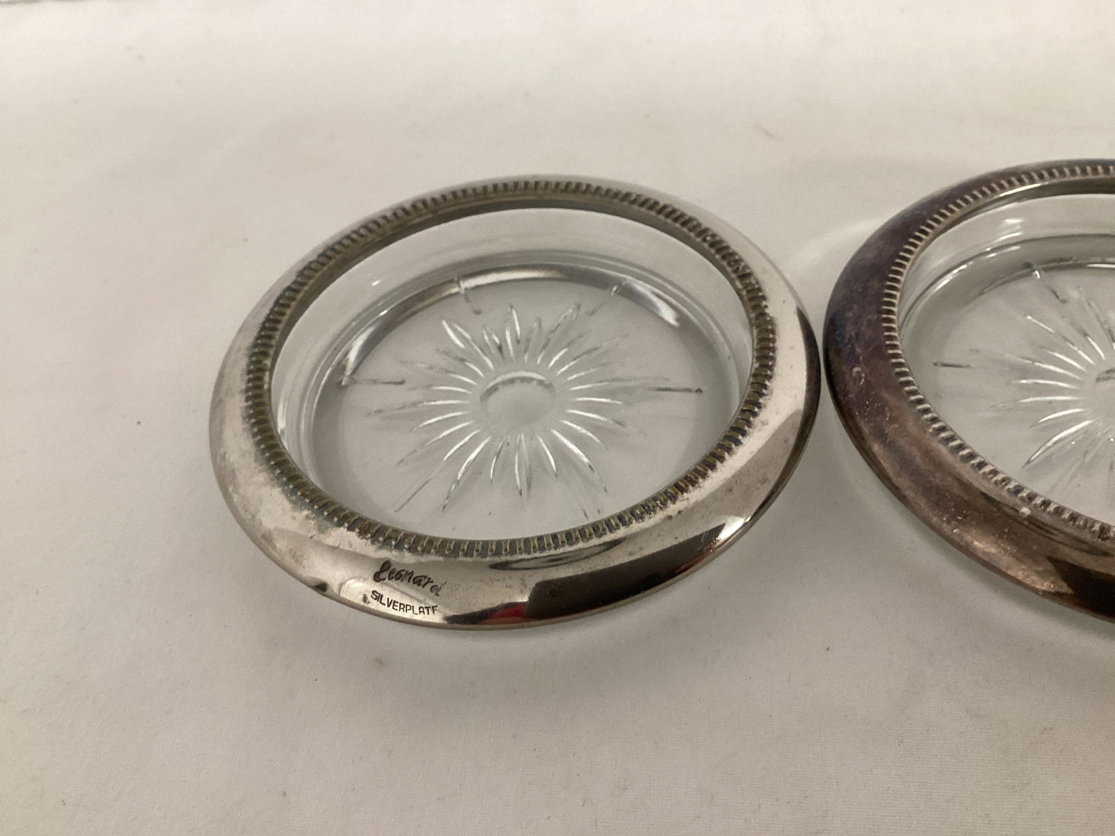 Two Leonard Silverplate and Glass Coasters - 2