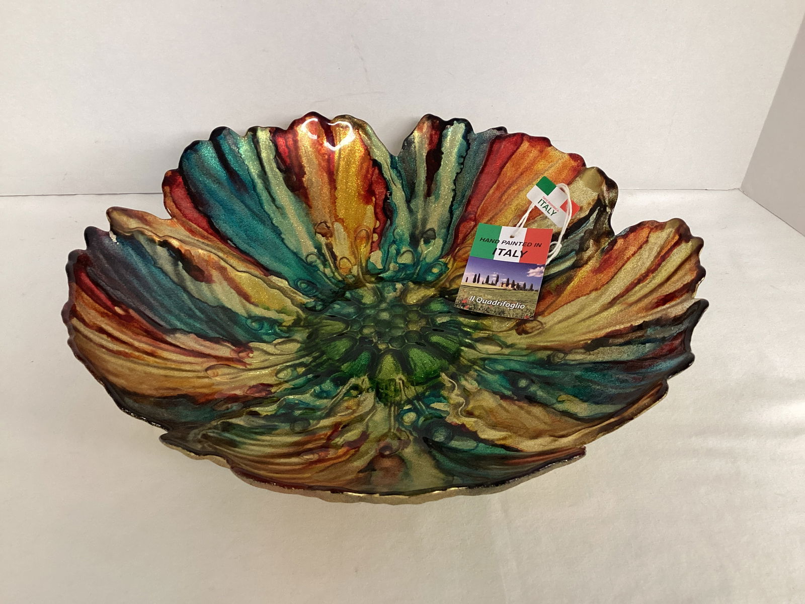 Hand Painted Italian Glass Bowl: 13" diameter 