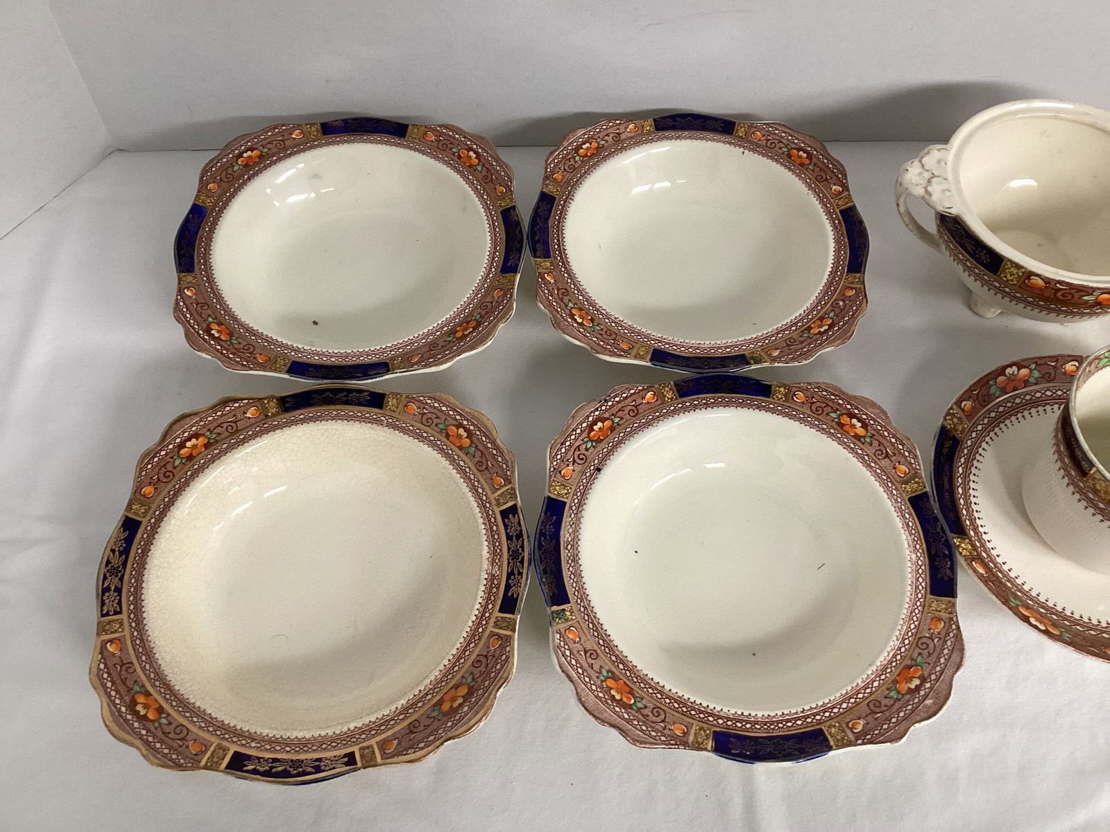 Queen Mary J&G Meakin Bowls, Creamer, Sugar, Teacups - 2