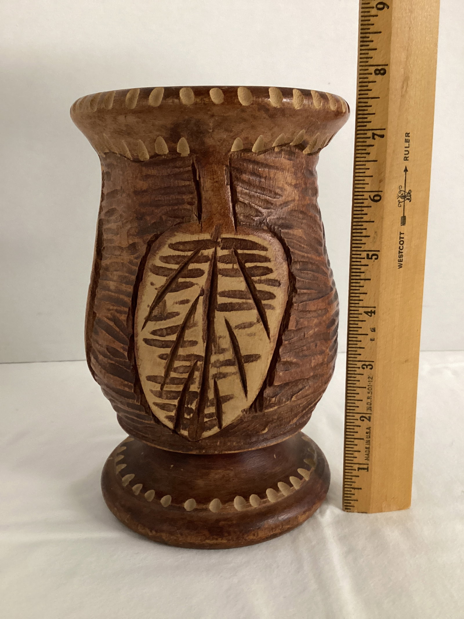 Carved Wood Vase - 3