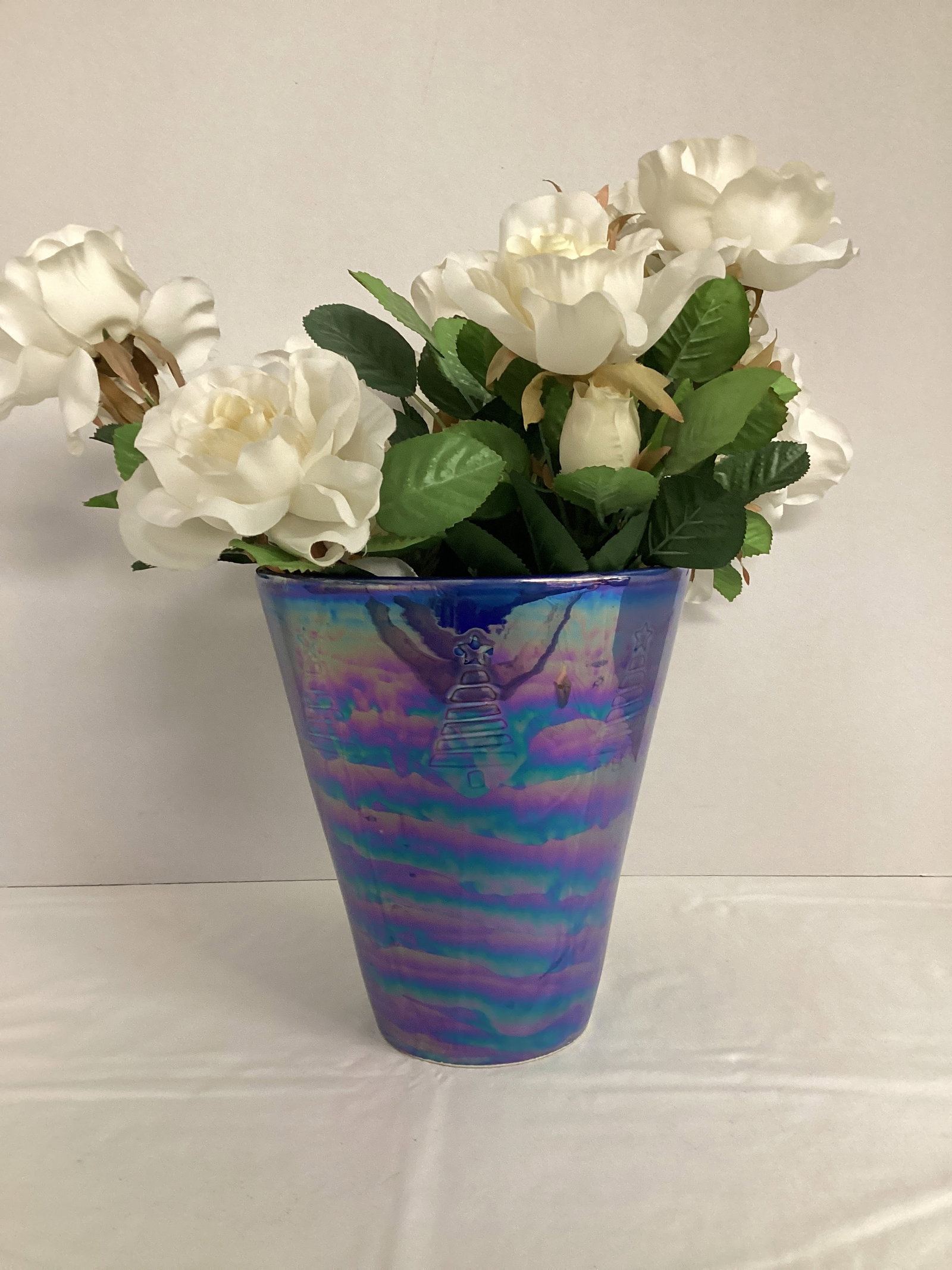 Iridescent Vase with Faux Floral Arrangement: 8" h vase 