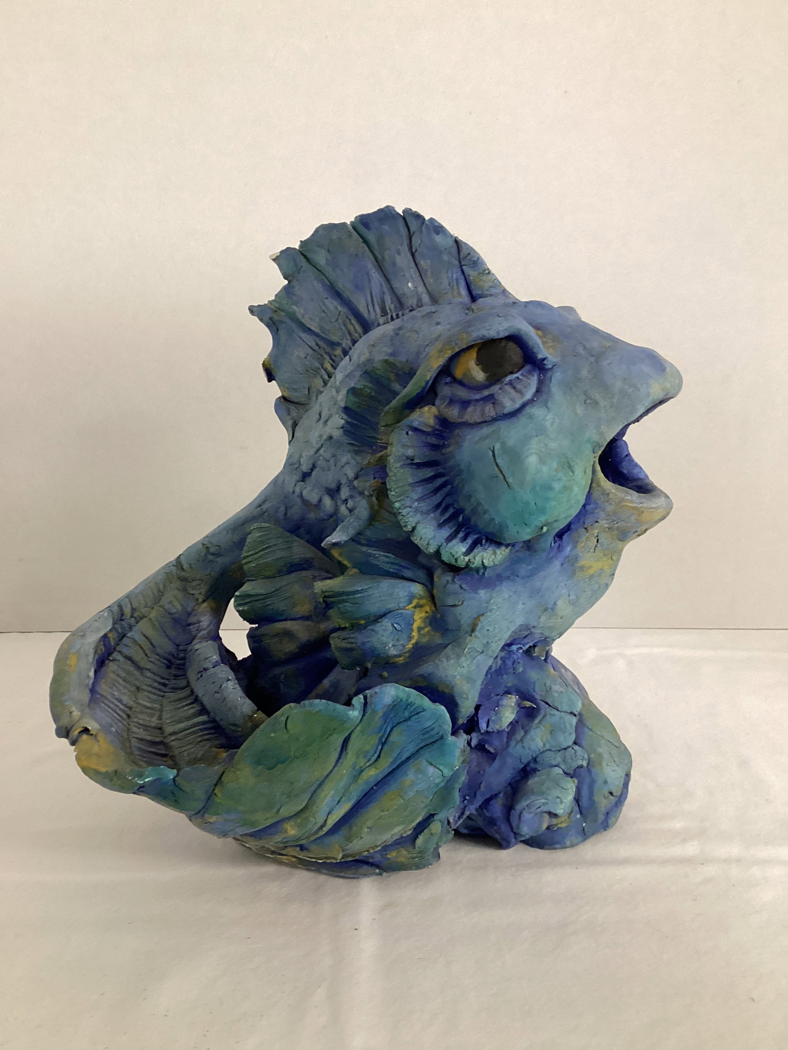 Original Pottery Fish Sculpture: 8 1/2" h, fin chipped 