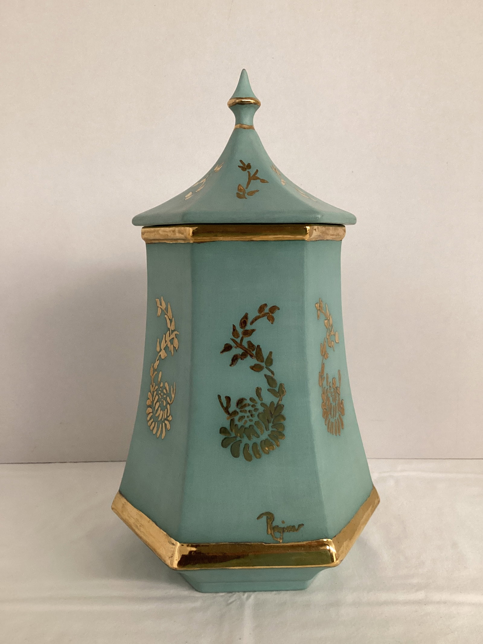 Signed Ceramic Jar: 14" h, wear to finish 