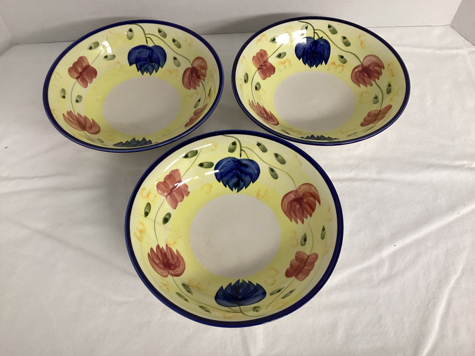 Floral Bowls: 8" diameter, crazing 