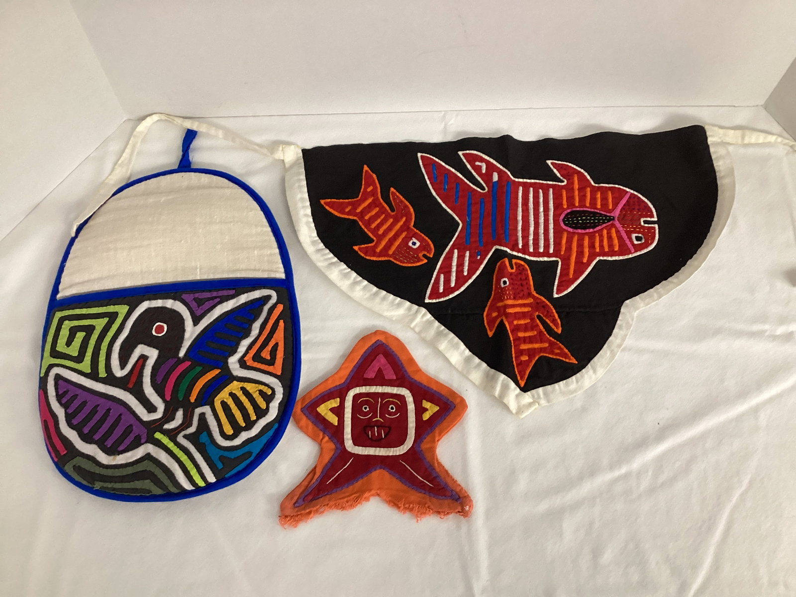 Mola Art Pot Holder, Puppet, and Apron: . 