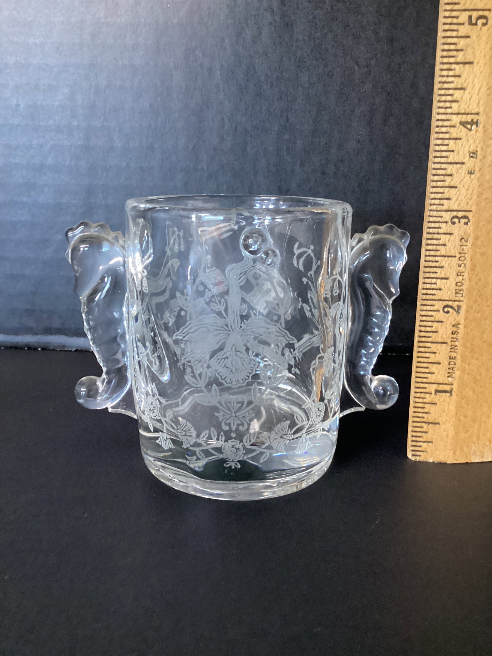 Heisey Etched Glass with Seahorse Handles and Metal Lid - 2