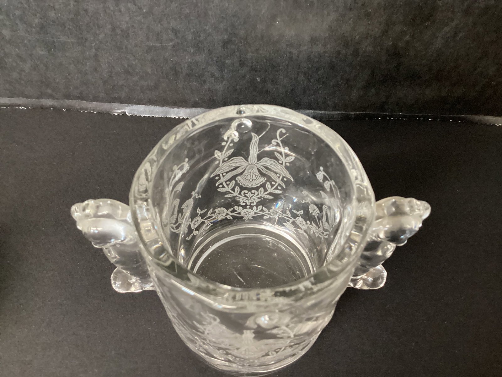 Heisey Etched Glass with Seahorse Handles and Metal Lid - 3