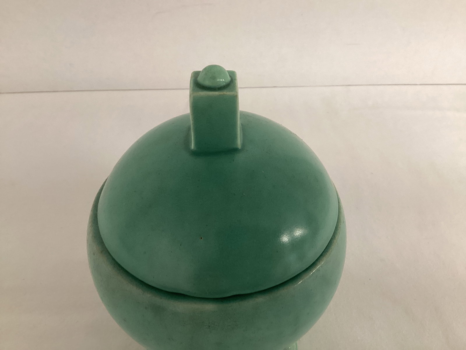Vintage Green Pottery Covered Bowl - 2