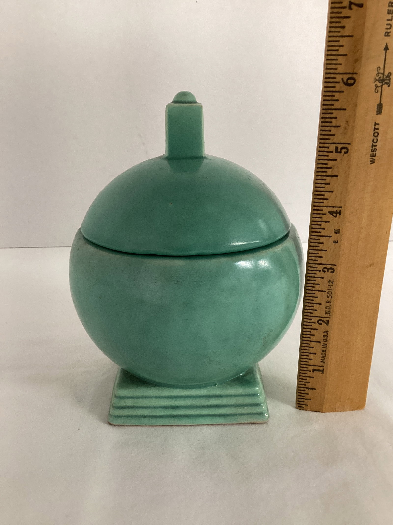 Vintage Green Pottery Covered Bowl - 5