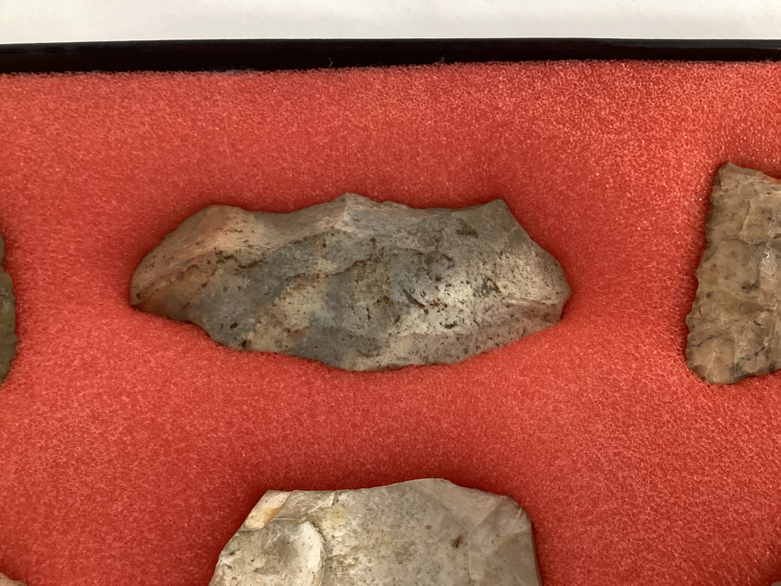 Six Carved Stone Spearheads in Display Case - 5