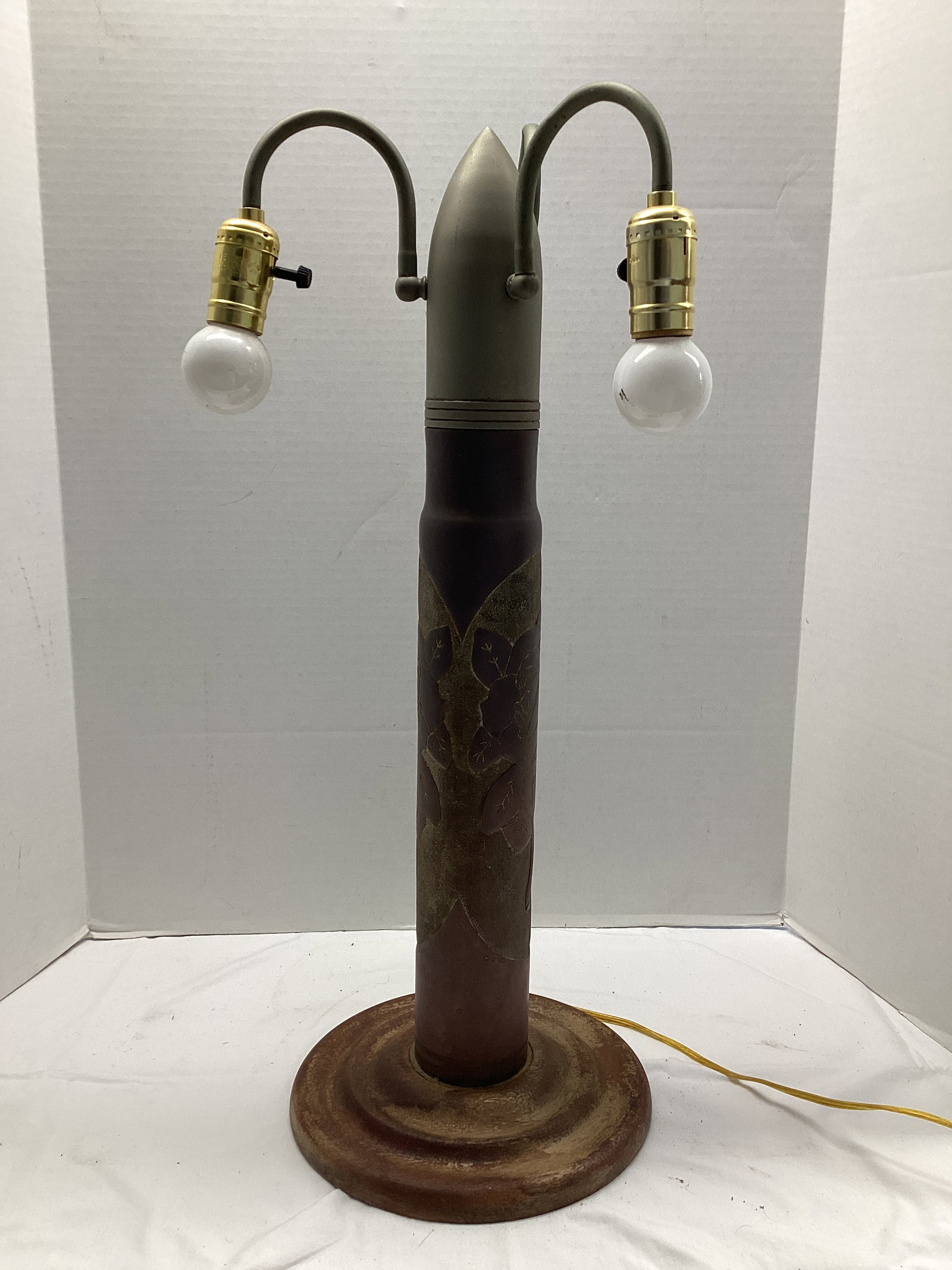 Trench Art Artillery Shell Table Lamp with Wood Base (1 of 6)