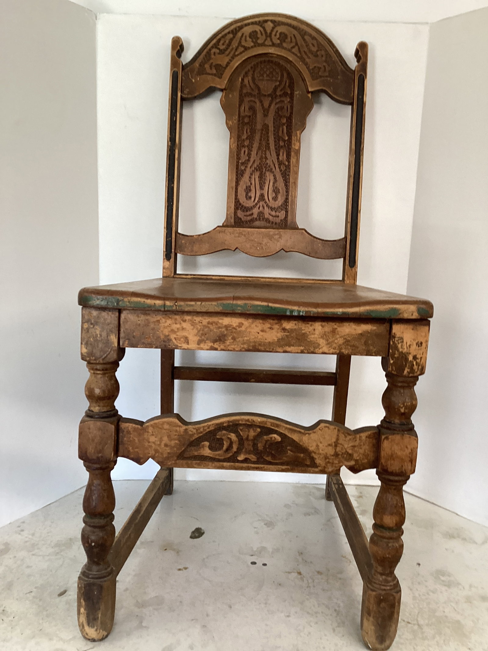 Antique Wood Chair: finish partially stripped, 18" seat height, shipping unavailable for this lot 