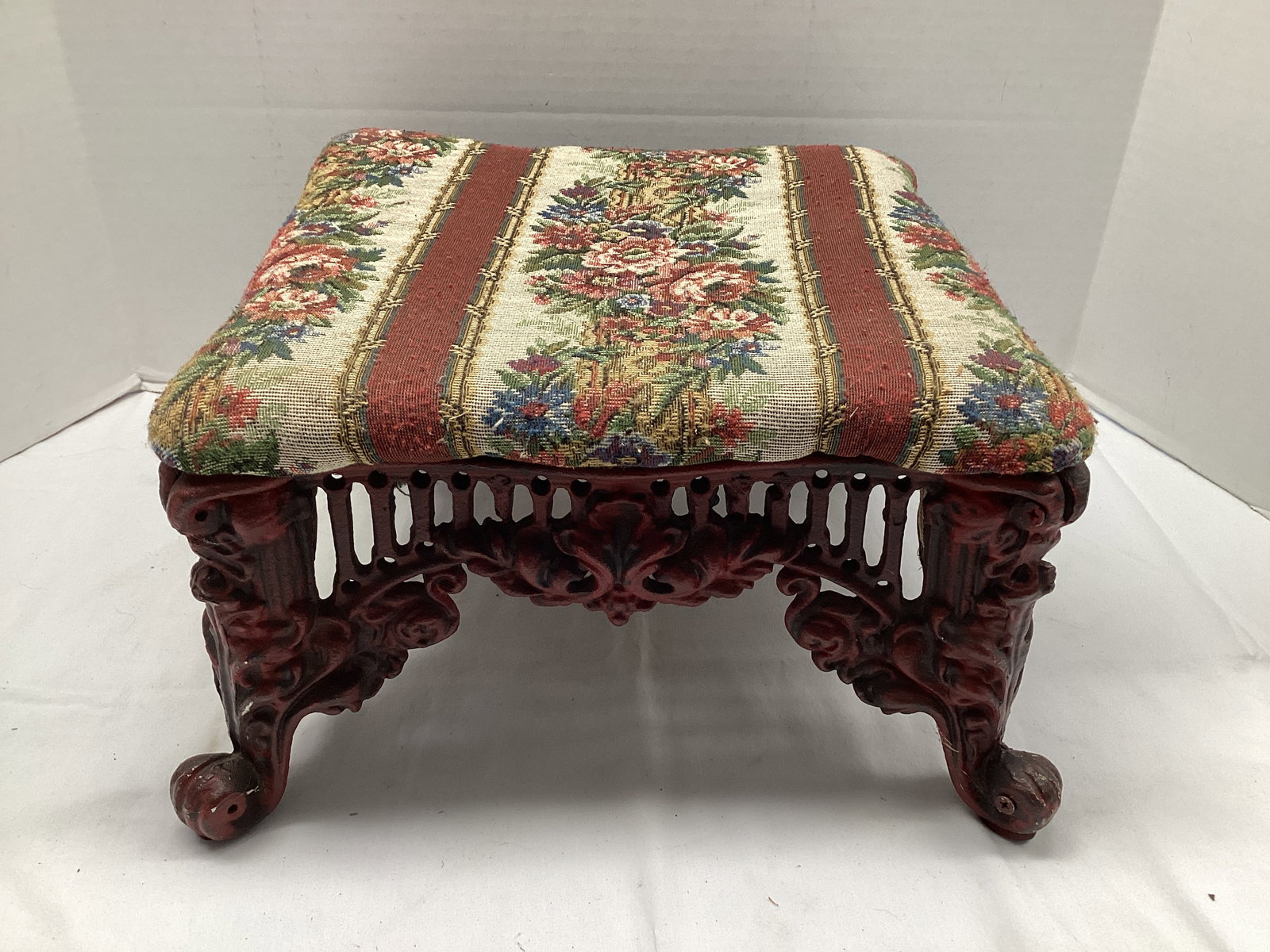 Cast Iron Foot Stool with Upholstered Top (1 of 5)