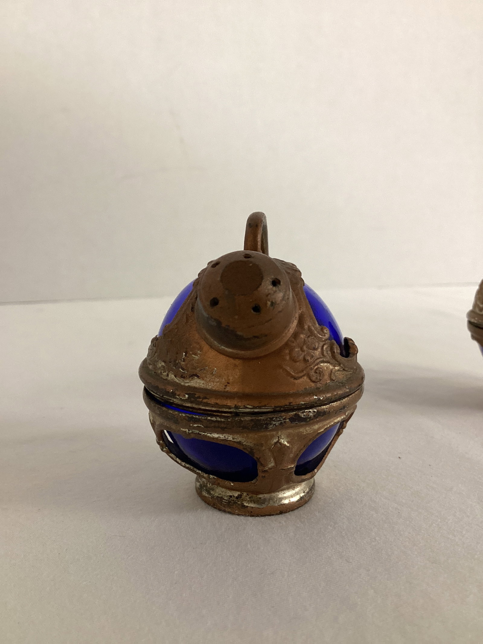 Pair of Vintage Cobalt Blue Glass and Metal Salt and Pepper Shakers - 3
