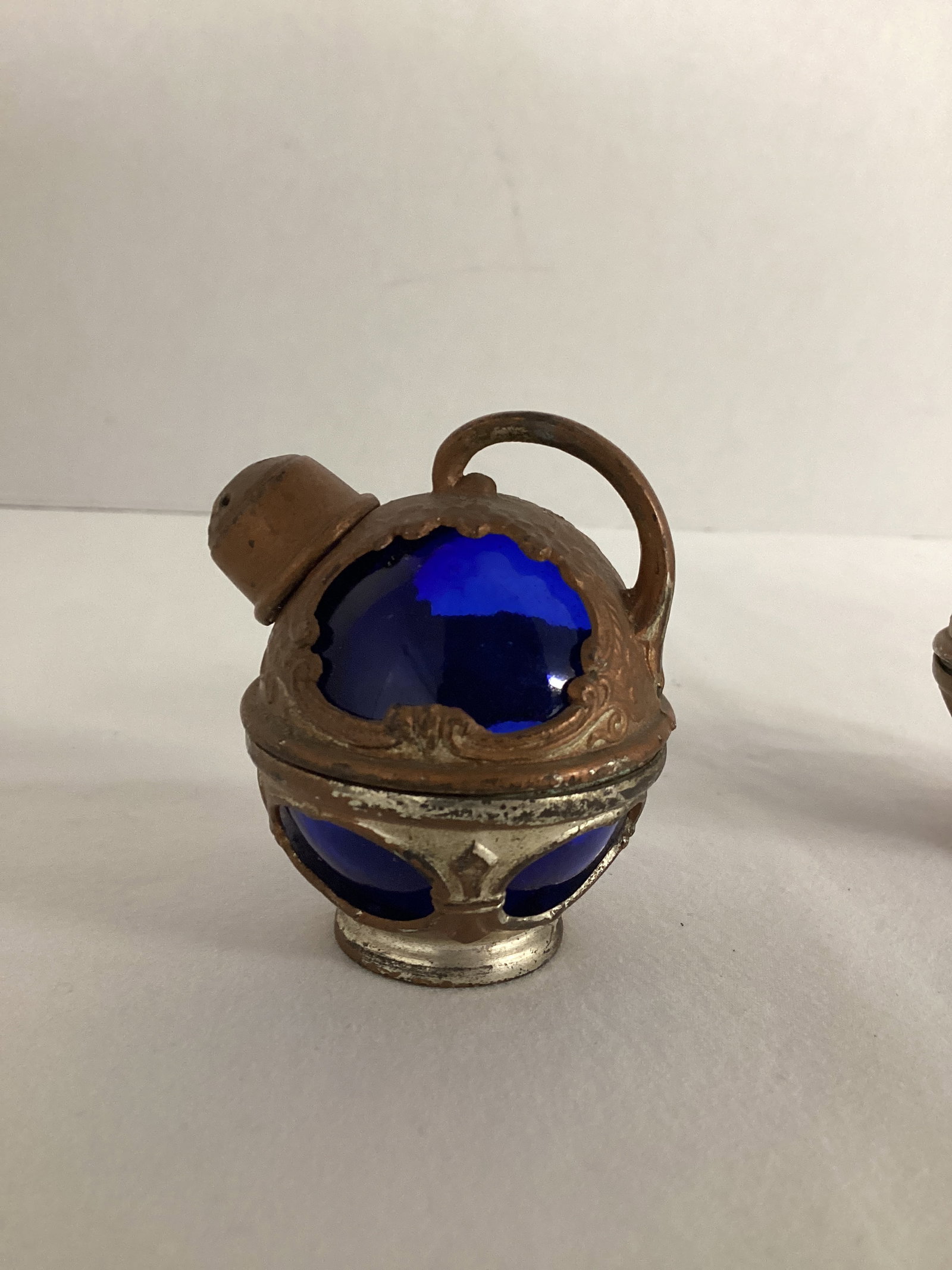 Pair of Vintage Cobalt Blue Glass and Metal Salt and Pepper Shakers - 4