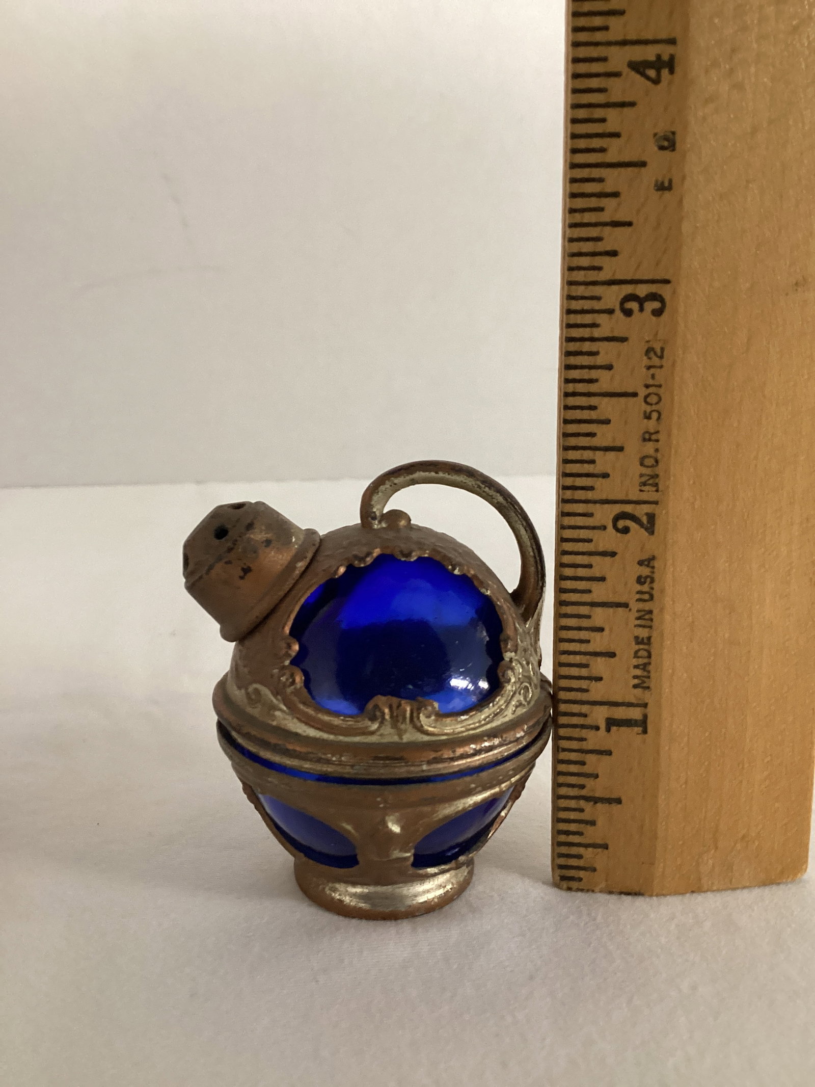 Pair of Vintage Cobalt Blue Glass and Metal Salt and Pepper Shakers - 5