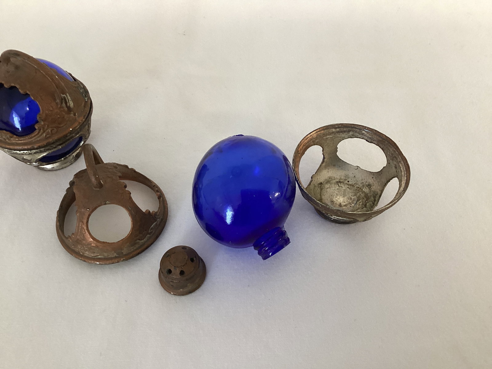 Pair of Vintage Cobalt Blue Glass and Metal Salt and Pepper Shakers - 6